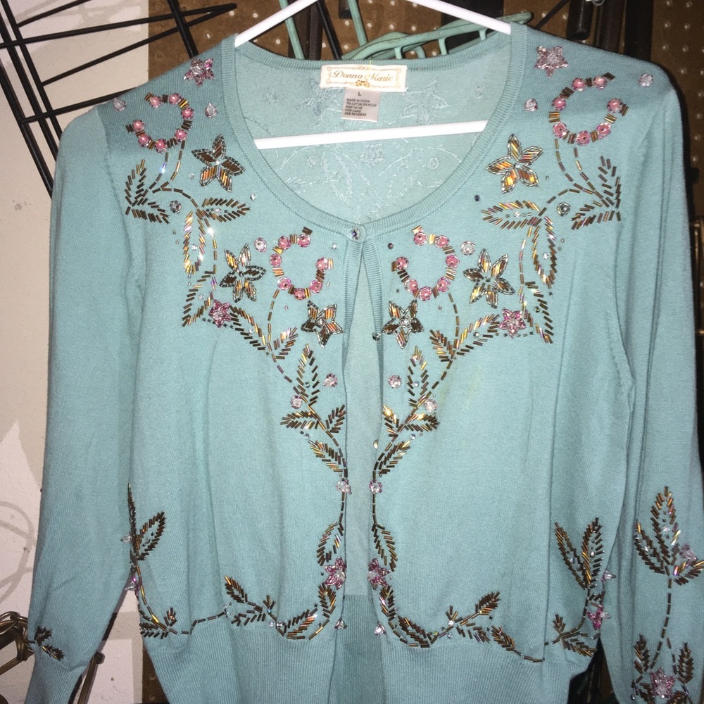 COPY - Vintage aqua beaded sweater size L
